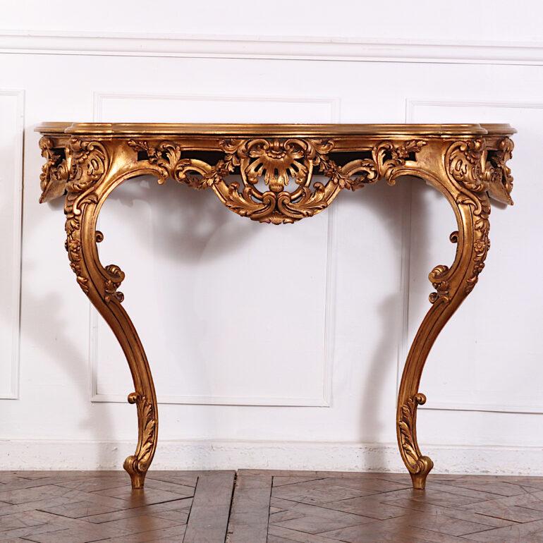 French Vintage Carved Gilt Louis XV Style Console Table For Sale