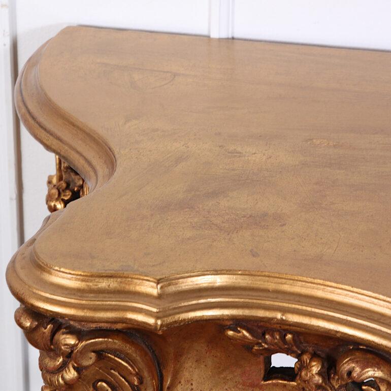 Gold Leaf Vintage Carved Gilt Louis XV Style Console Table For Sale