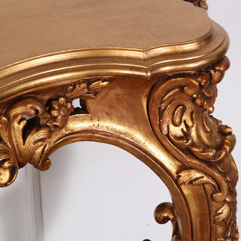 Vintage Carved Gilt Louis XV Style Console Table For Sale 1