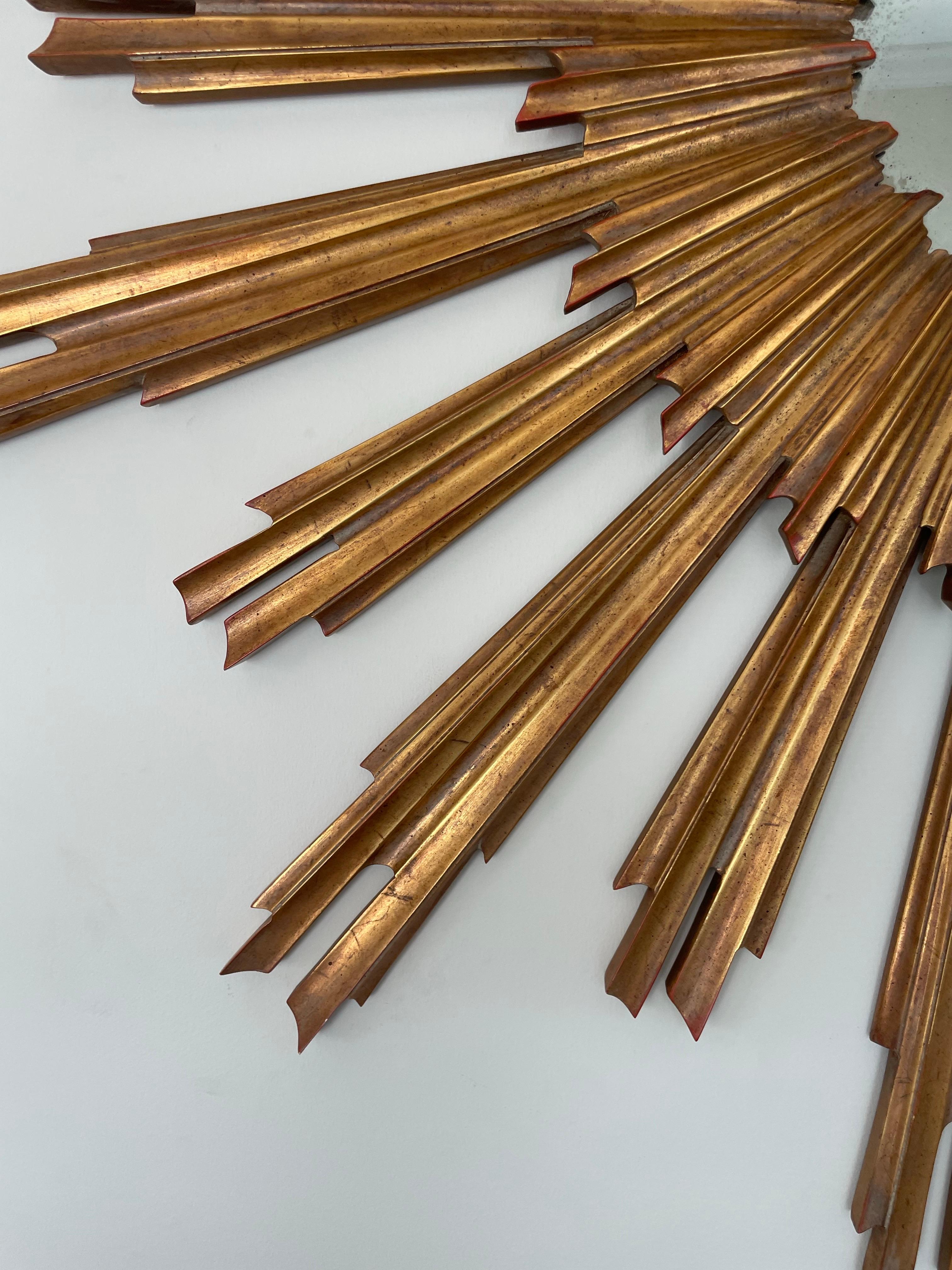 Vintage geschnitzt Gilt-Holz Sunburst Spiegel im Angebot 4