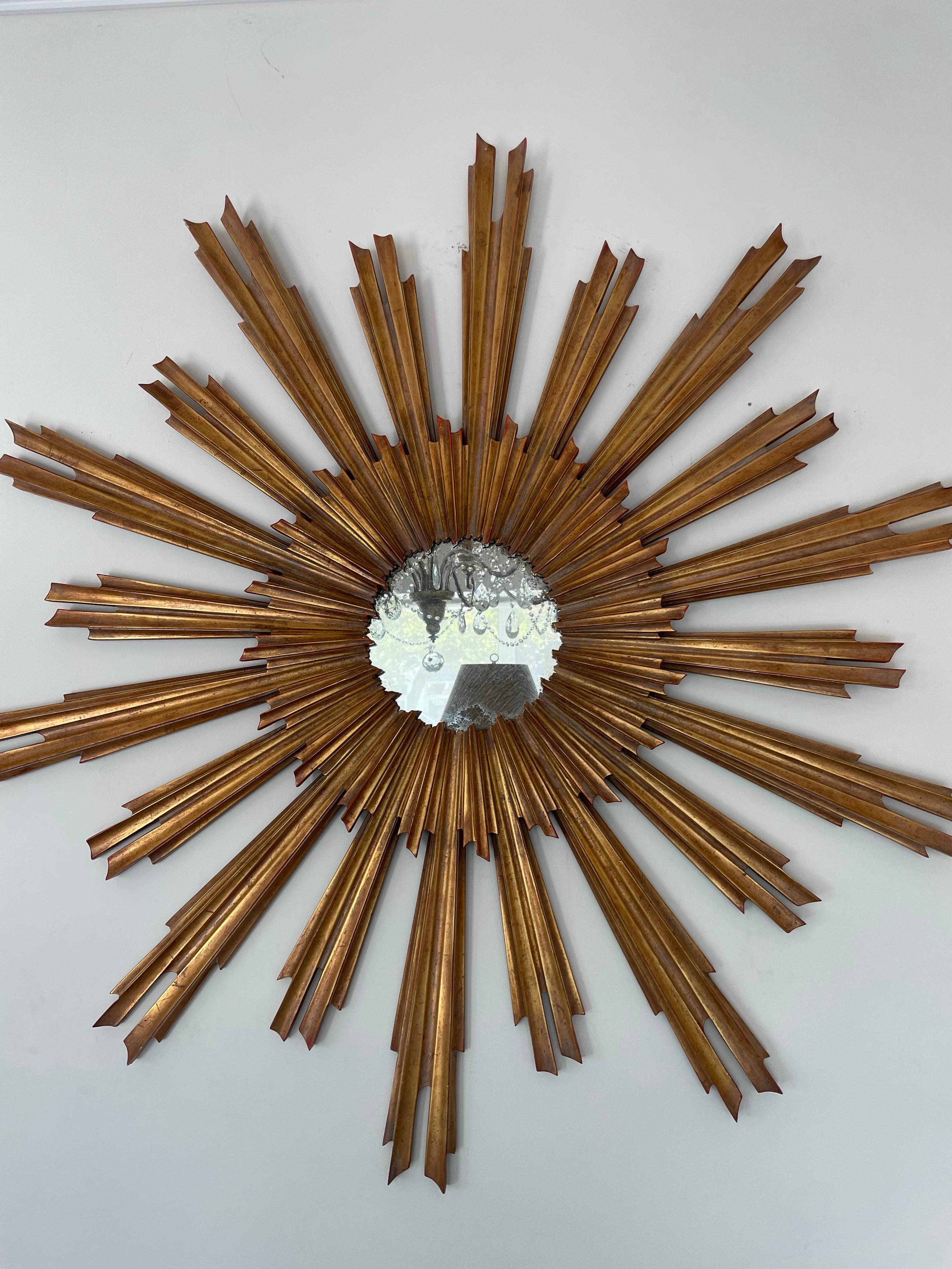 Vintage geschnitzt Gilt-Holz Sunburst Spiegel im Angebot 5