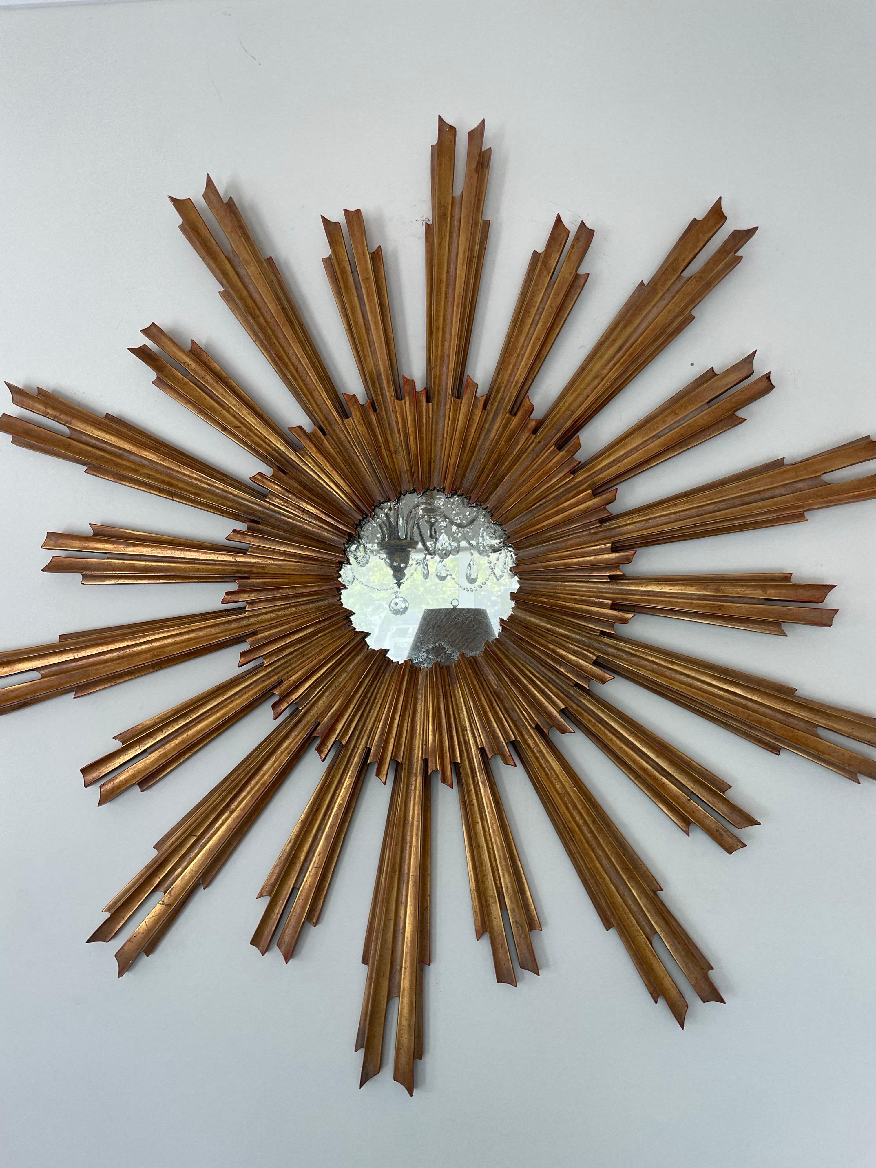 Vintage geschnitzt Gilt-Holz Sunburst Spiegel im Angebot 8
