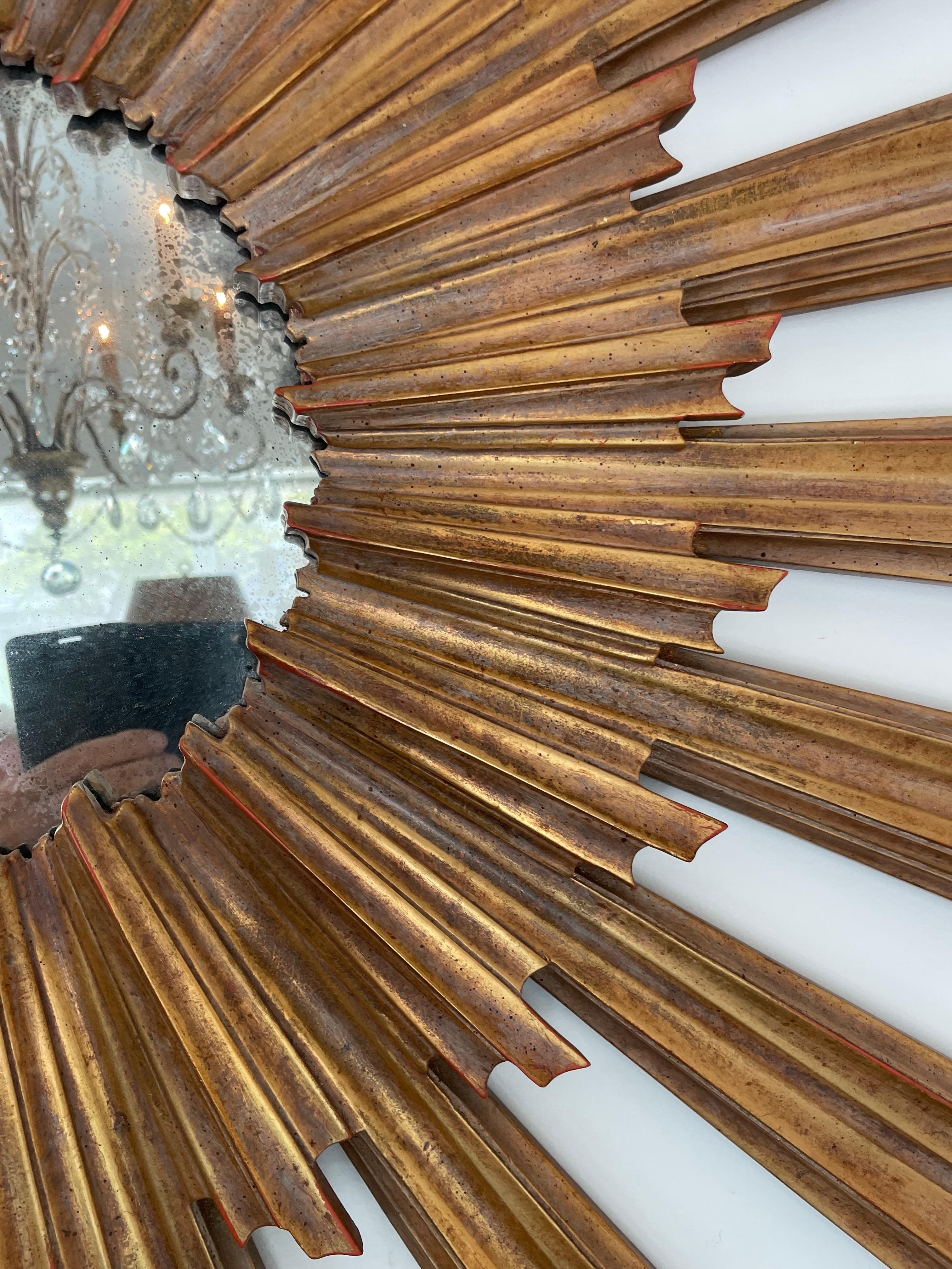 Vintage geschnitzt Gilt-Holz Sunburst Spiegel im Angebot 3