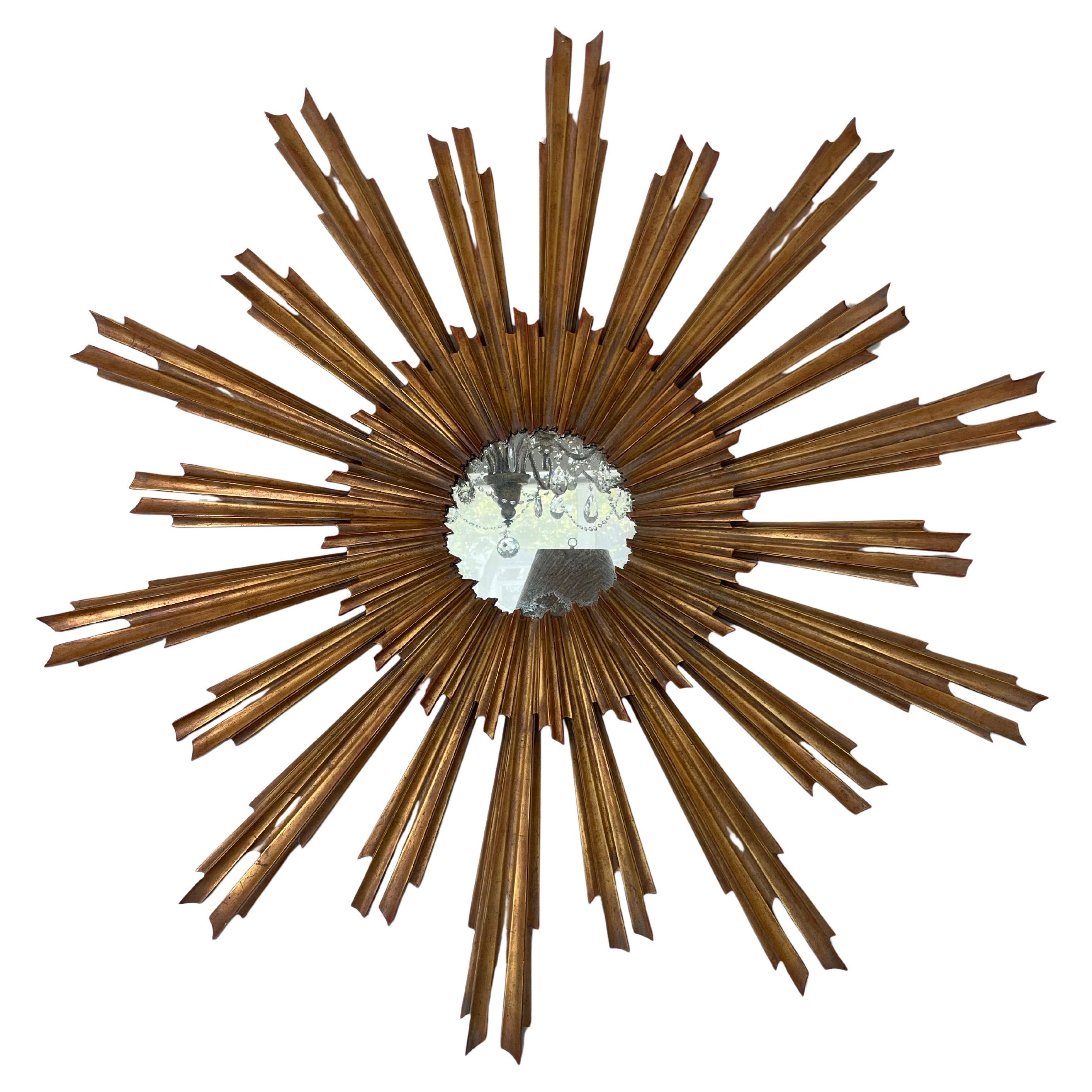 Vintage Carved Gilt-Wood Sunburst Mirror