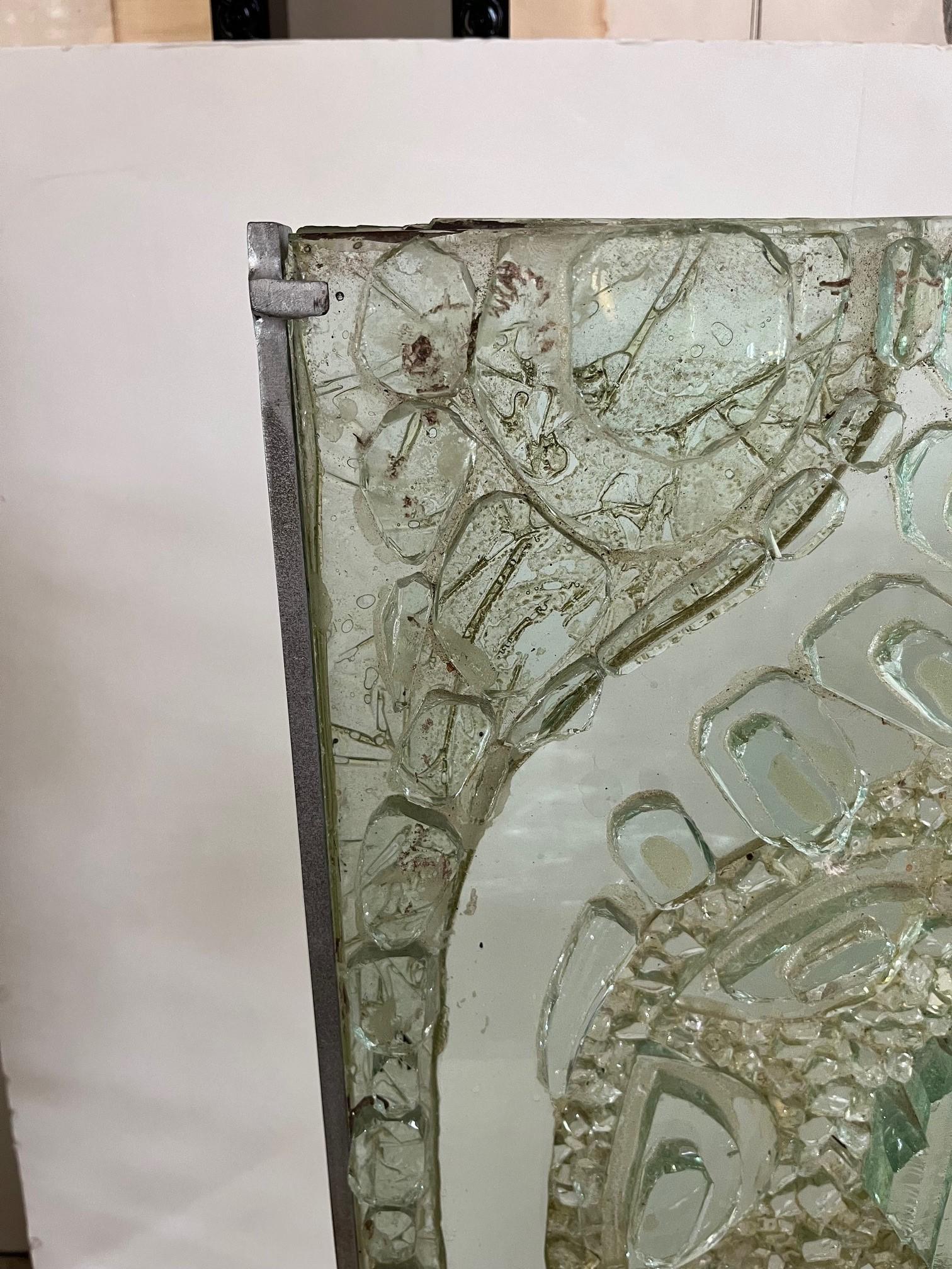 Vintage Carved Glass Sculpture on Metal Frame In Good Condition For Sale In Los Angeles, CA