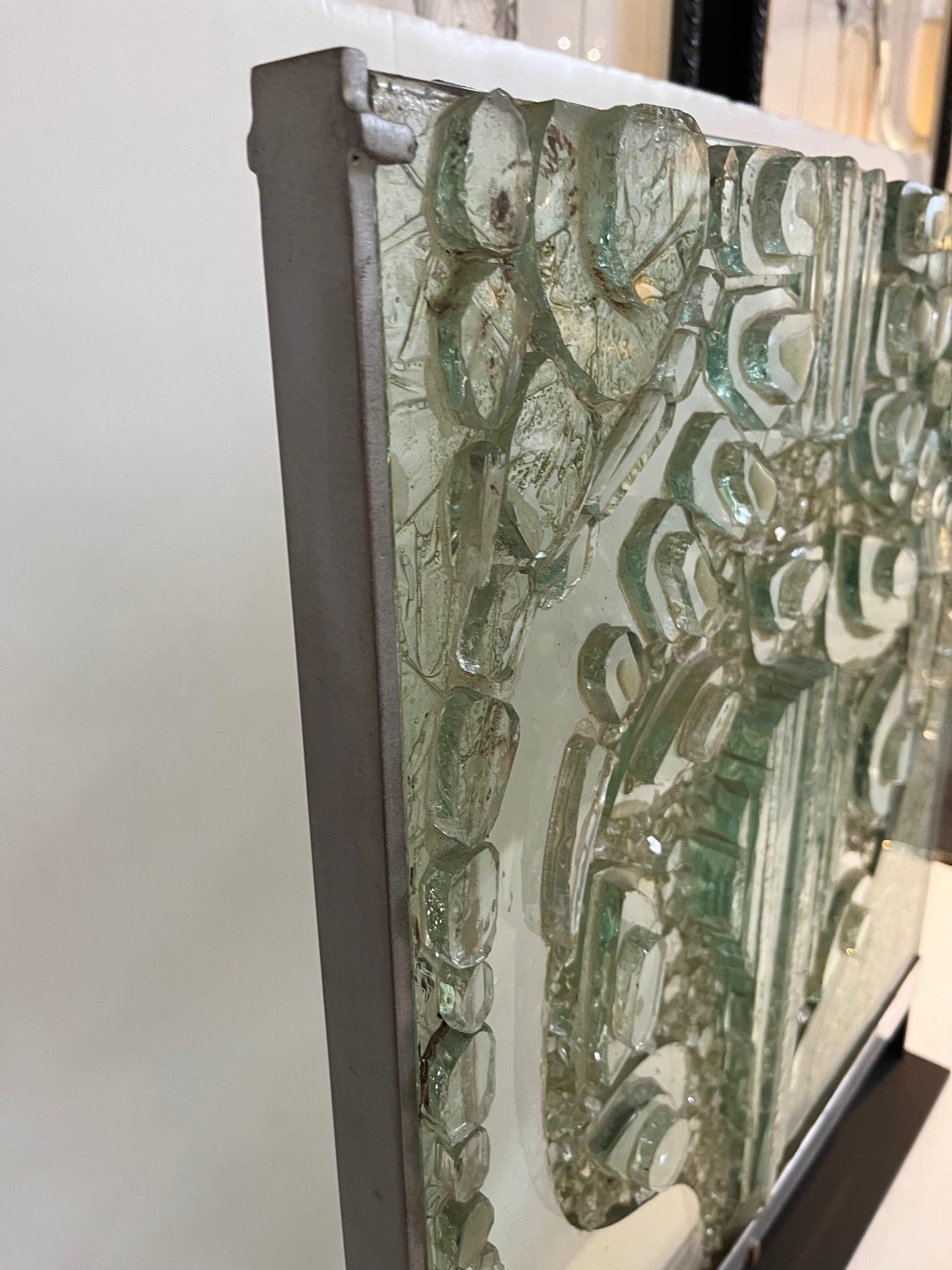 20th Century Vintage Carved Glass Sculpture on Metal Frame For Sale