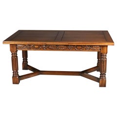 Vintage Carved Gothic Style Draw-Top Trestle Table by Kittinger, 20th Century