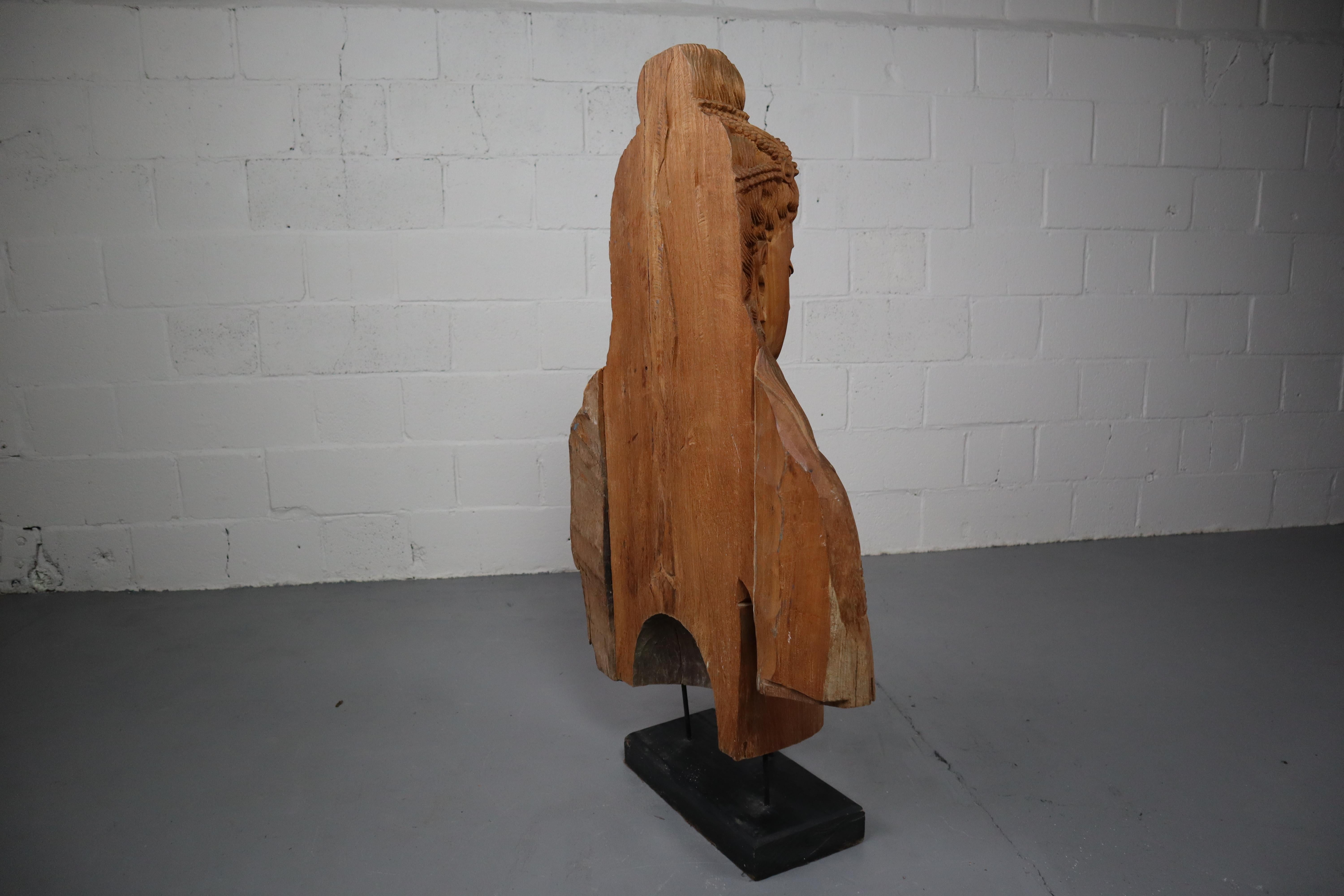 Hardwood Vintage Carved Hard Wood Buddha Statue on Pedestal