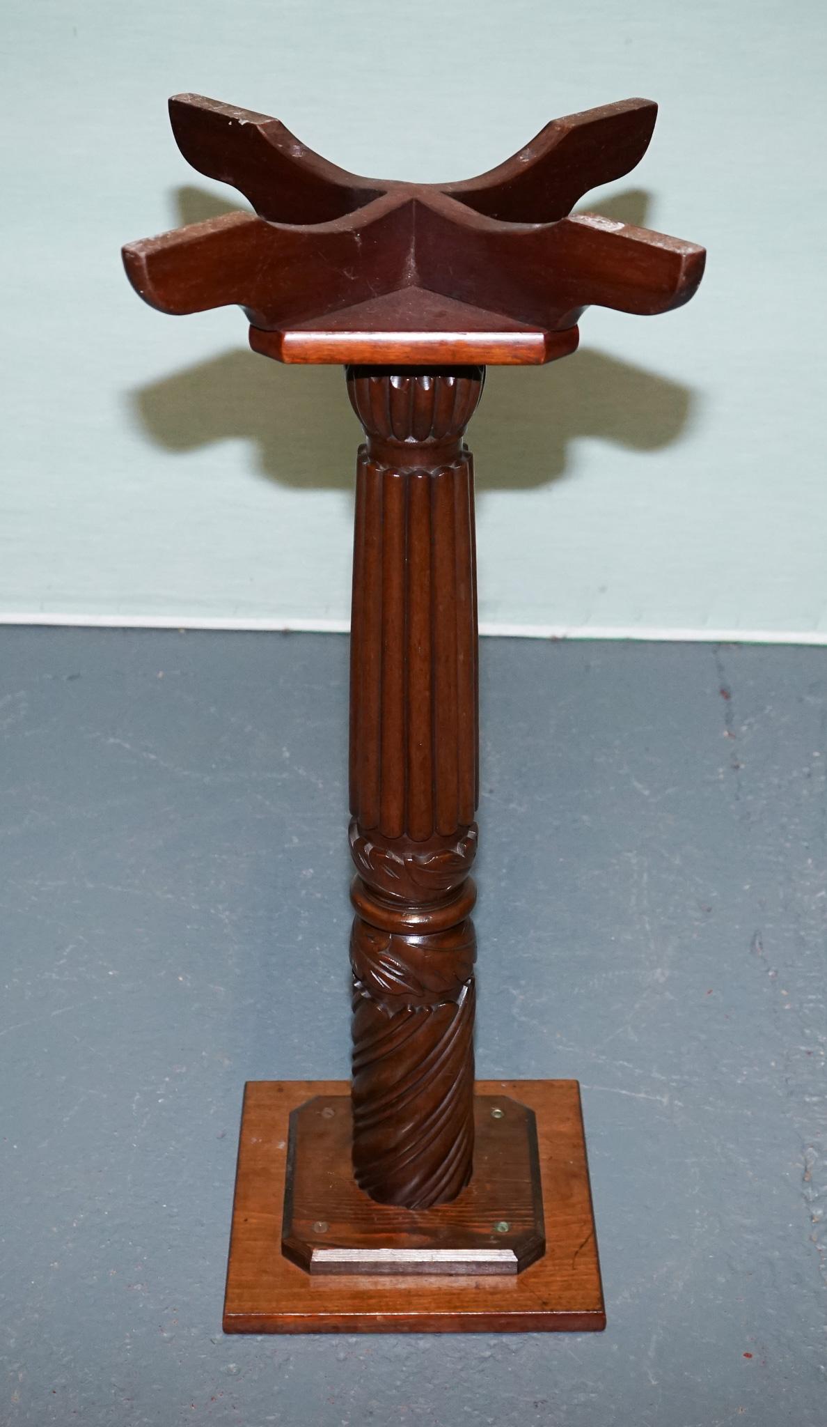 VINTAGE CARVED HARDWOOD BARLEY TWIST PEDESTAL STAND DiSPLAY PLANT STAND For Sale 2