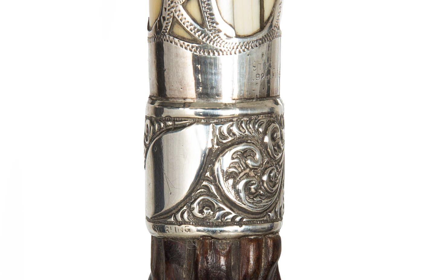 Vintage geschnitzt Hartholz Sterling Silber überlagert Stock Gehstock (Art nouveau) im Angebot