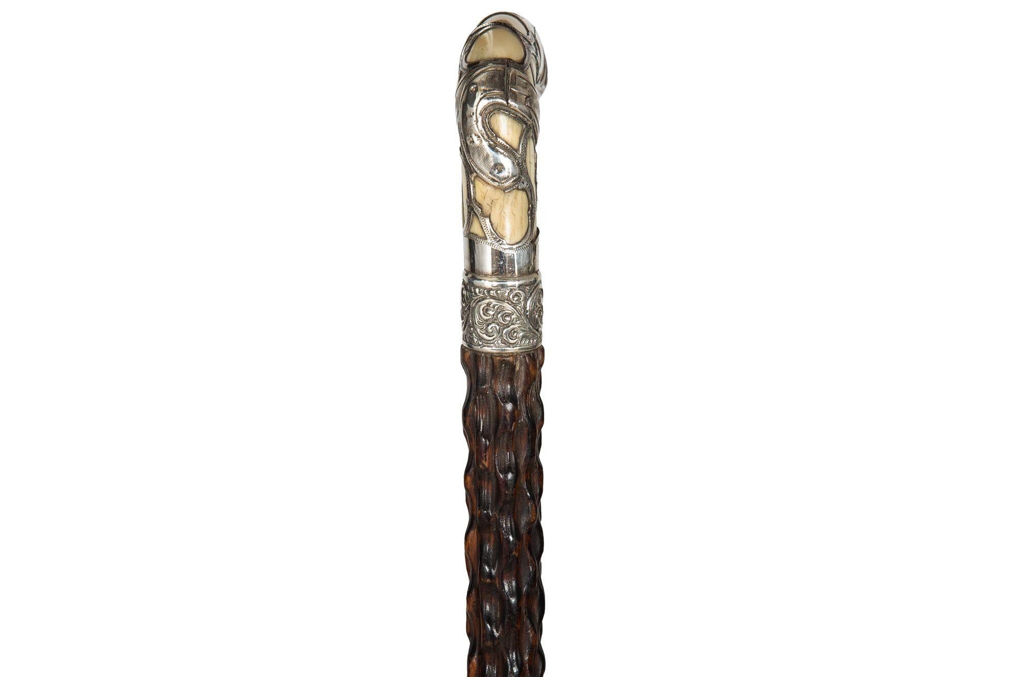 Vintage geschnitzt Hartholz Sterling Silber überlagert Stock Gehstock im Zustand „Gut“ im Angebot in Shippensburg, PA