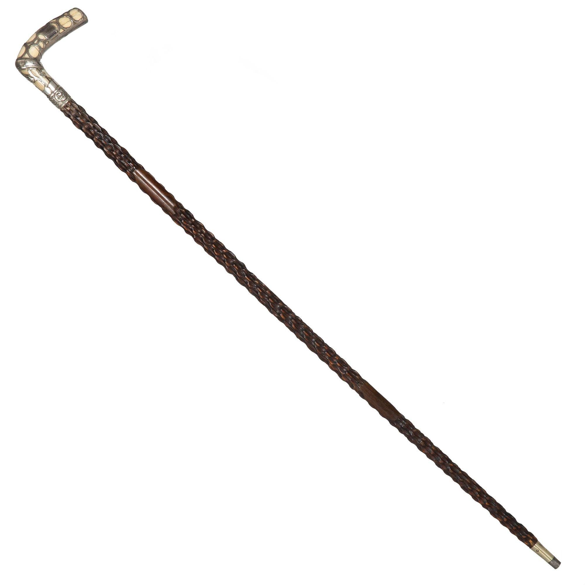 Vintage geschnitzt Hartholz Sterling Silber überlagert Stock Gehstock im Angebot 1
