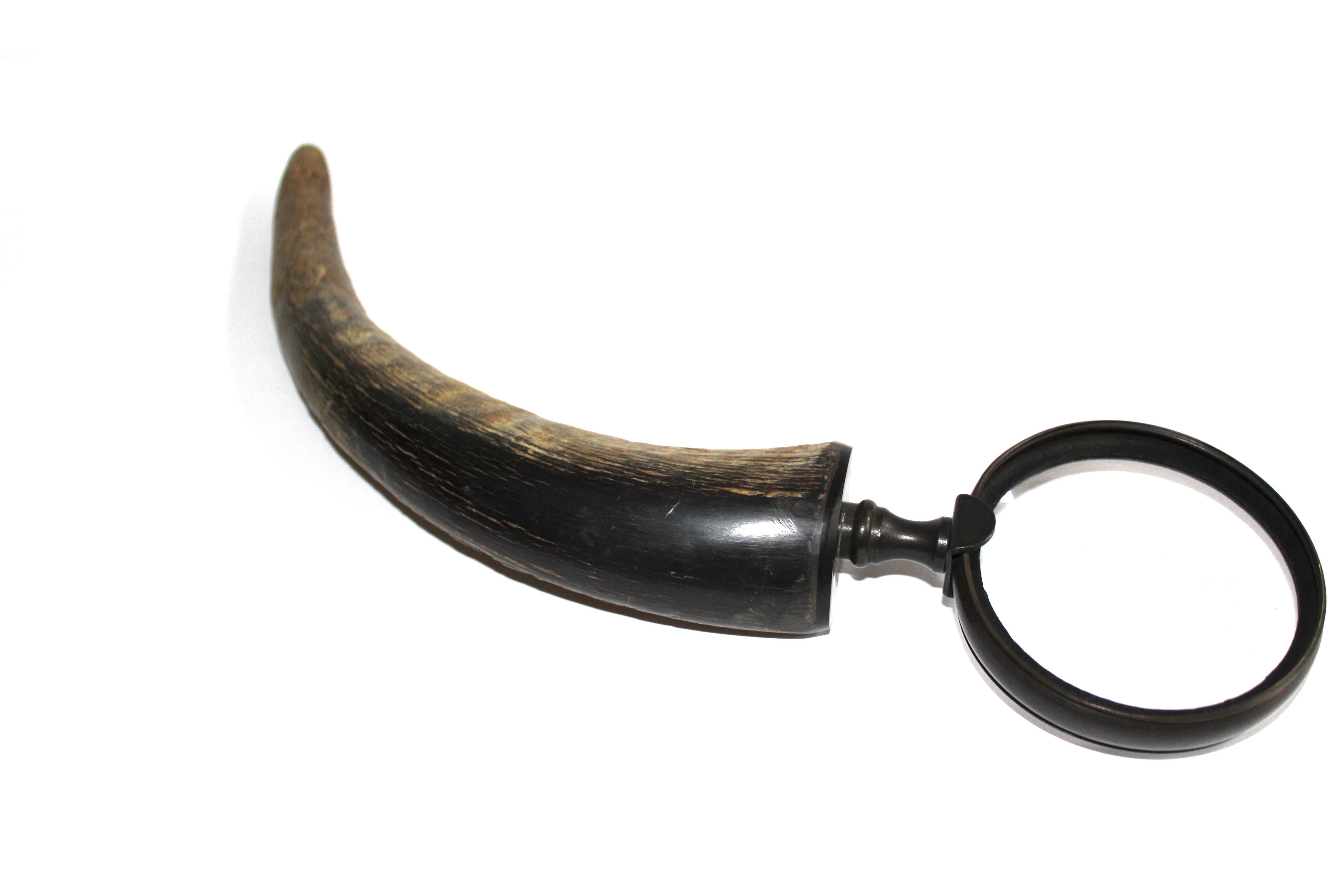 Bronzed Vintage Carved Horn Magnifying Glass