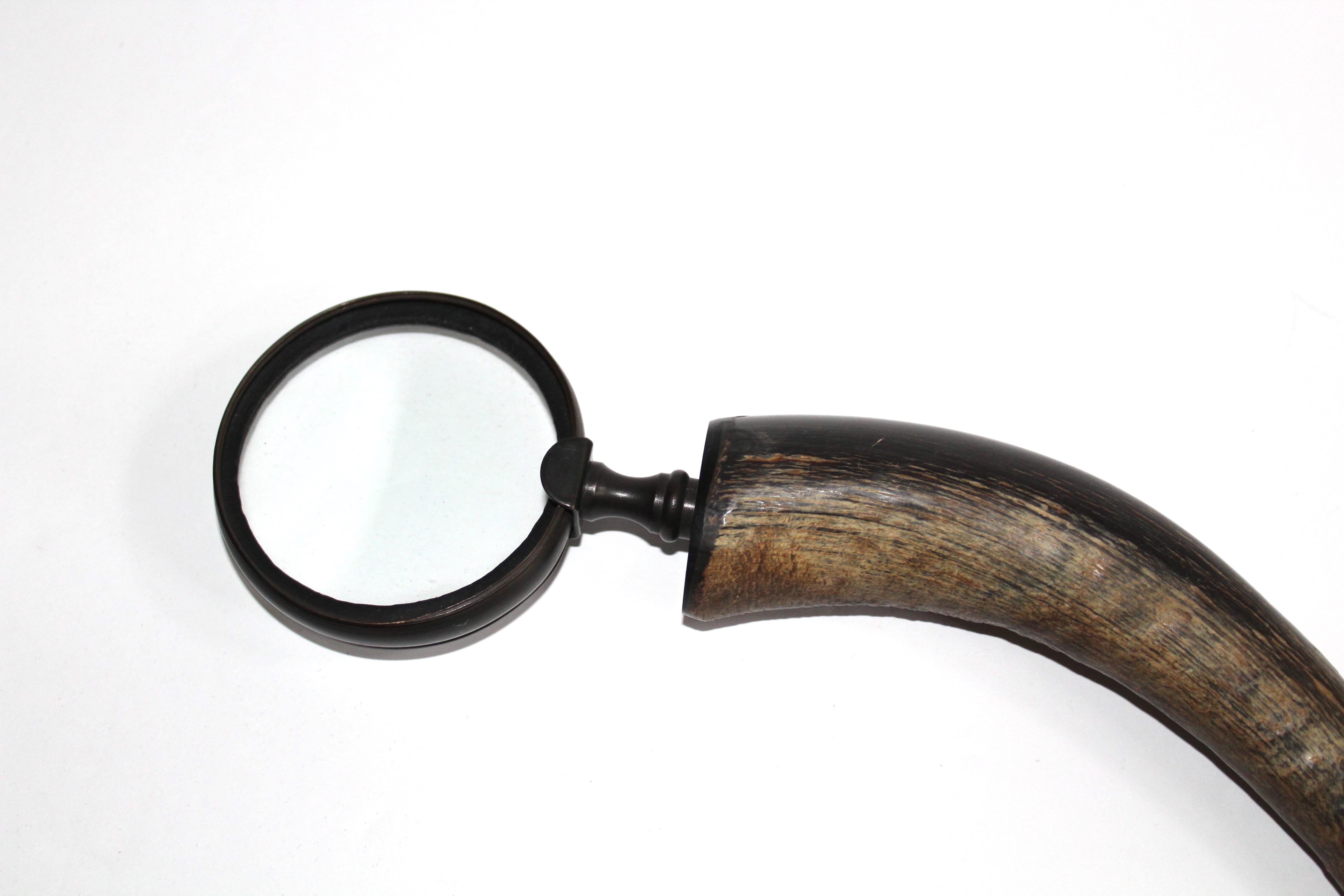 Metal Vintage Carved Horn Magnifying Glass