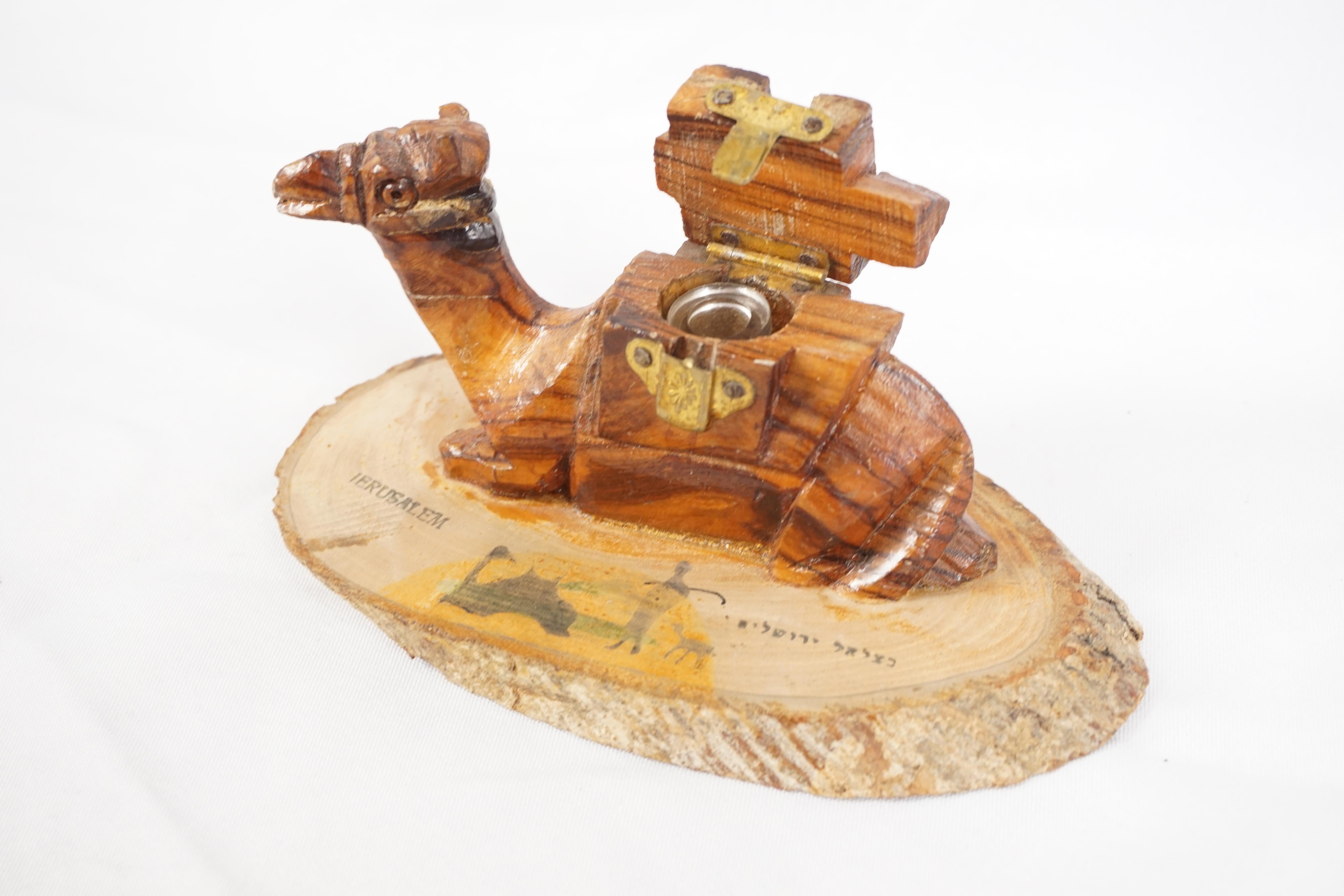 Vintage Carved Inkwell, Shape of a Sitting Camel, Jerusalem 1940s, B2811 In Good Condition In Vancouver, BC