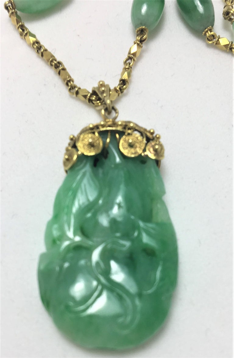 GIA Certified Jade Necklace with 22K Yellow Gold at 1stDibs jade