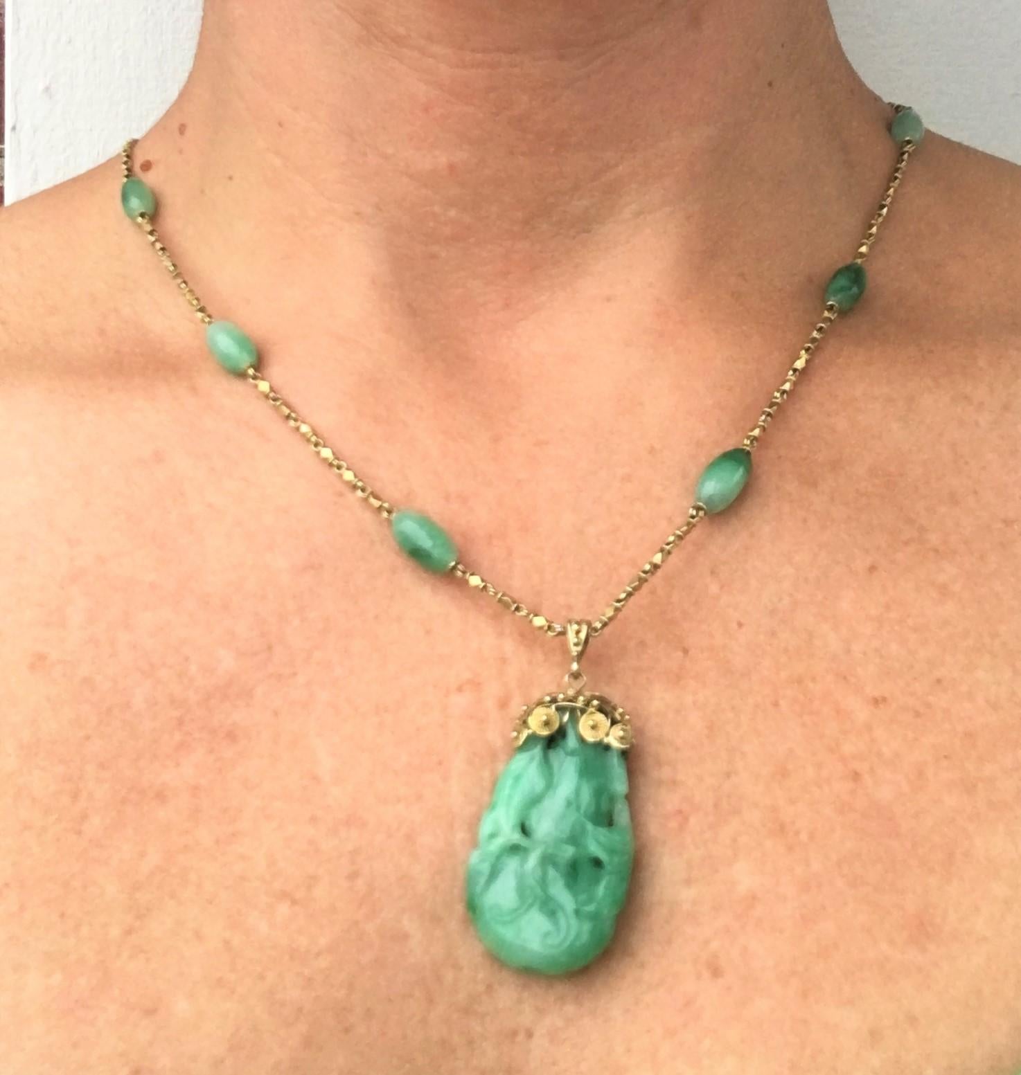 GIA Certified Jade Necklace with 22K Yellow Gold In Good Condition In Cincinnati, OH