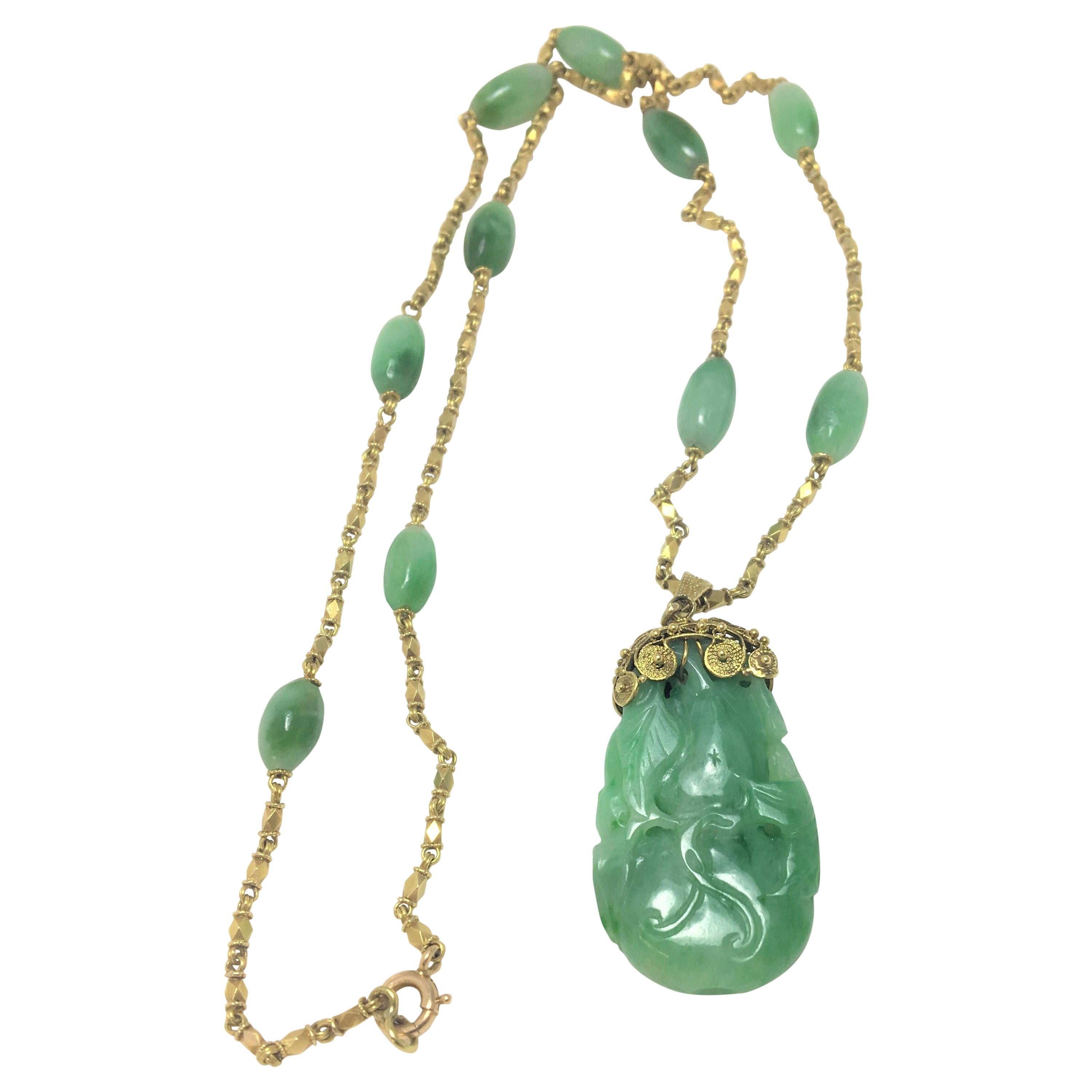 GIA Certified Jade Necklace with 22K Yellow Gold