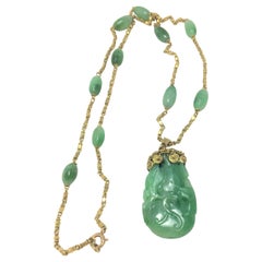 GIA Certified Jade Necklace with 22K Yellow Gold