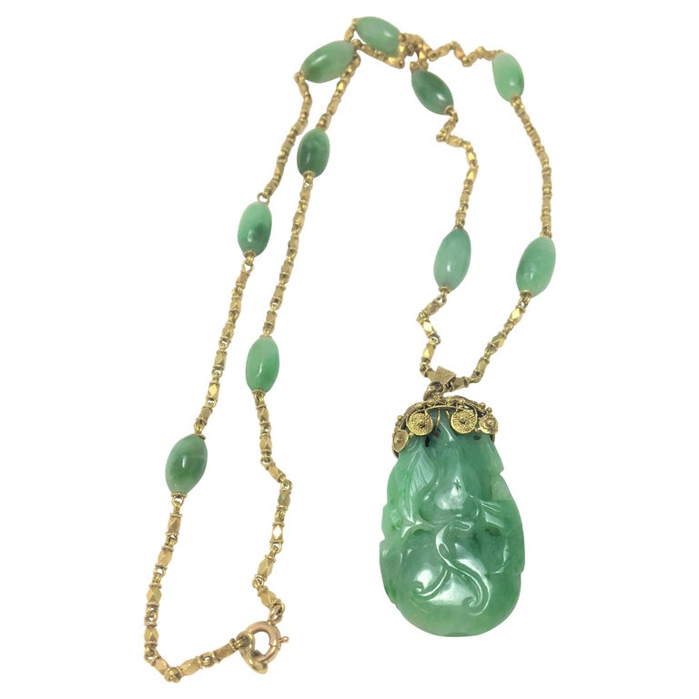 GIA Certified Jade Necklace with 22K Yellow Gold at 1stDibs jade chain, carved jade pendant