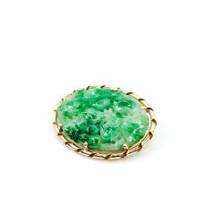 Vintage Carved Jade Brooch in 14k Yellow Gold