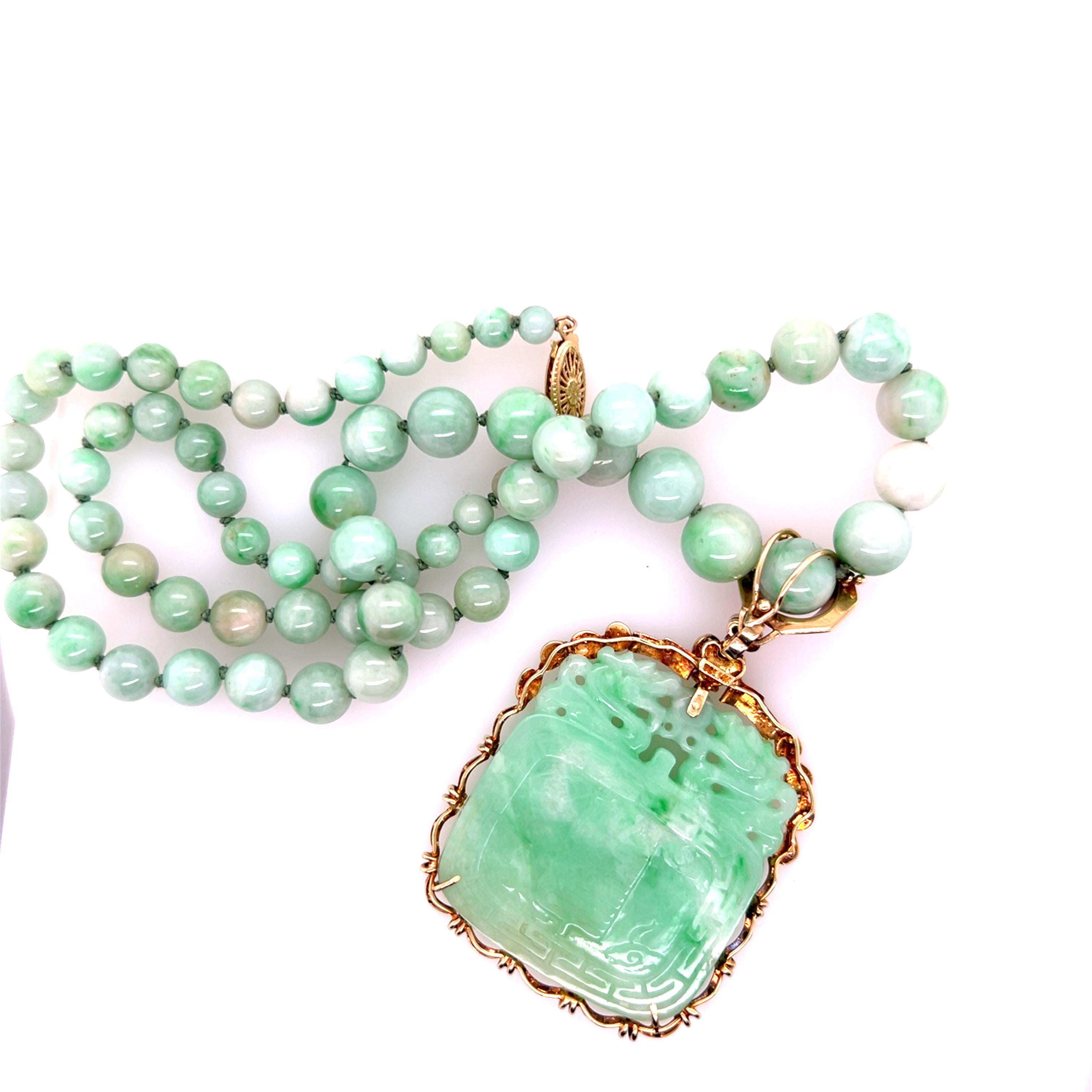 Vintage Carved Jade & Diamond 14k Yellow Gold Detachable Pendant Necklace 1980s For Sale 9
