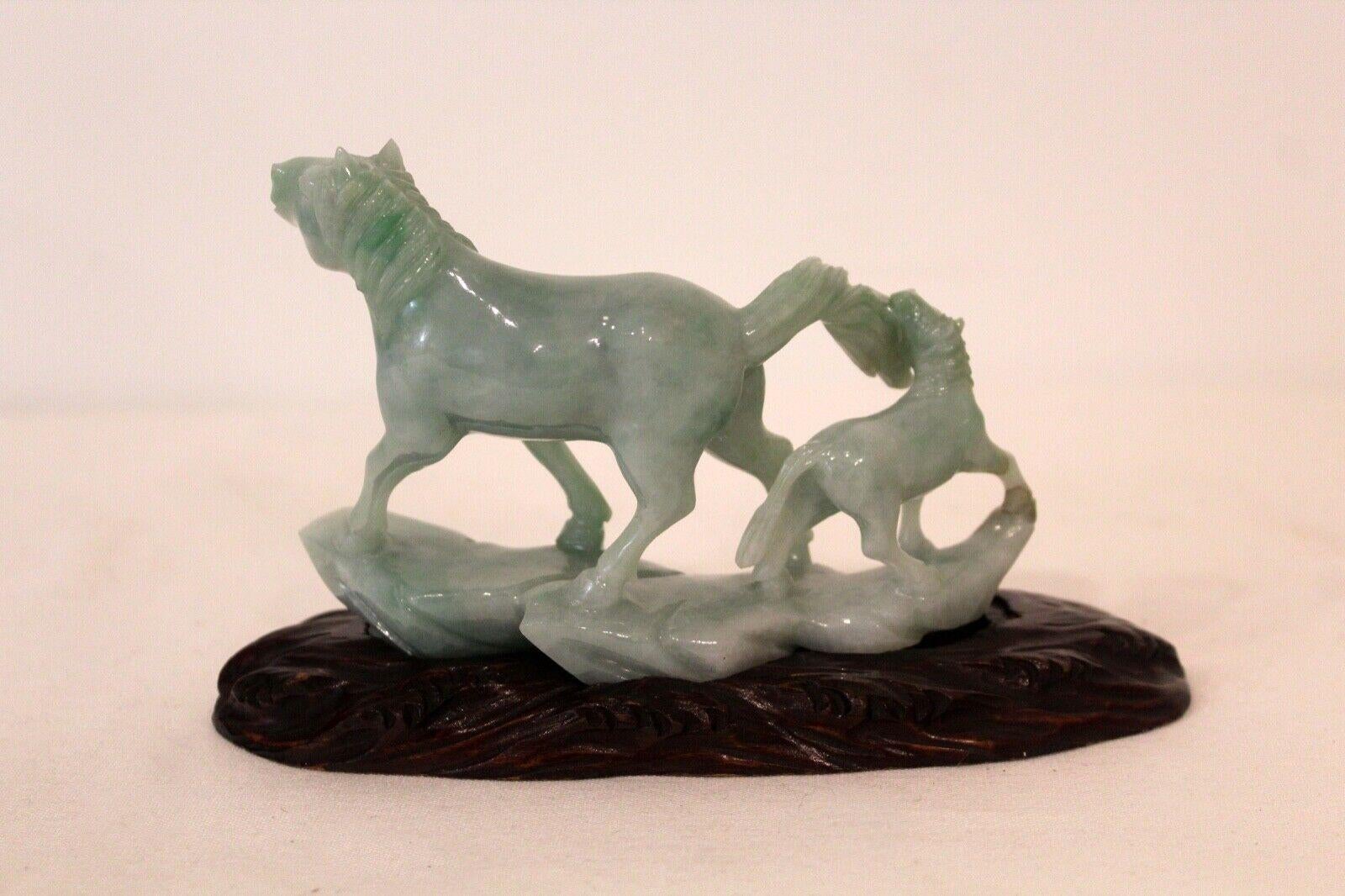 Vintage Carved Jade Equestrian Horses In Good Condition In Keego Harbor, MI