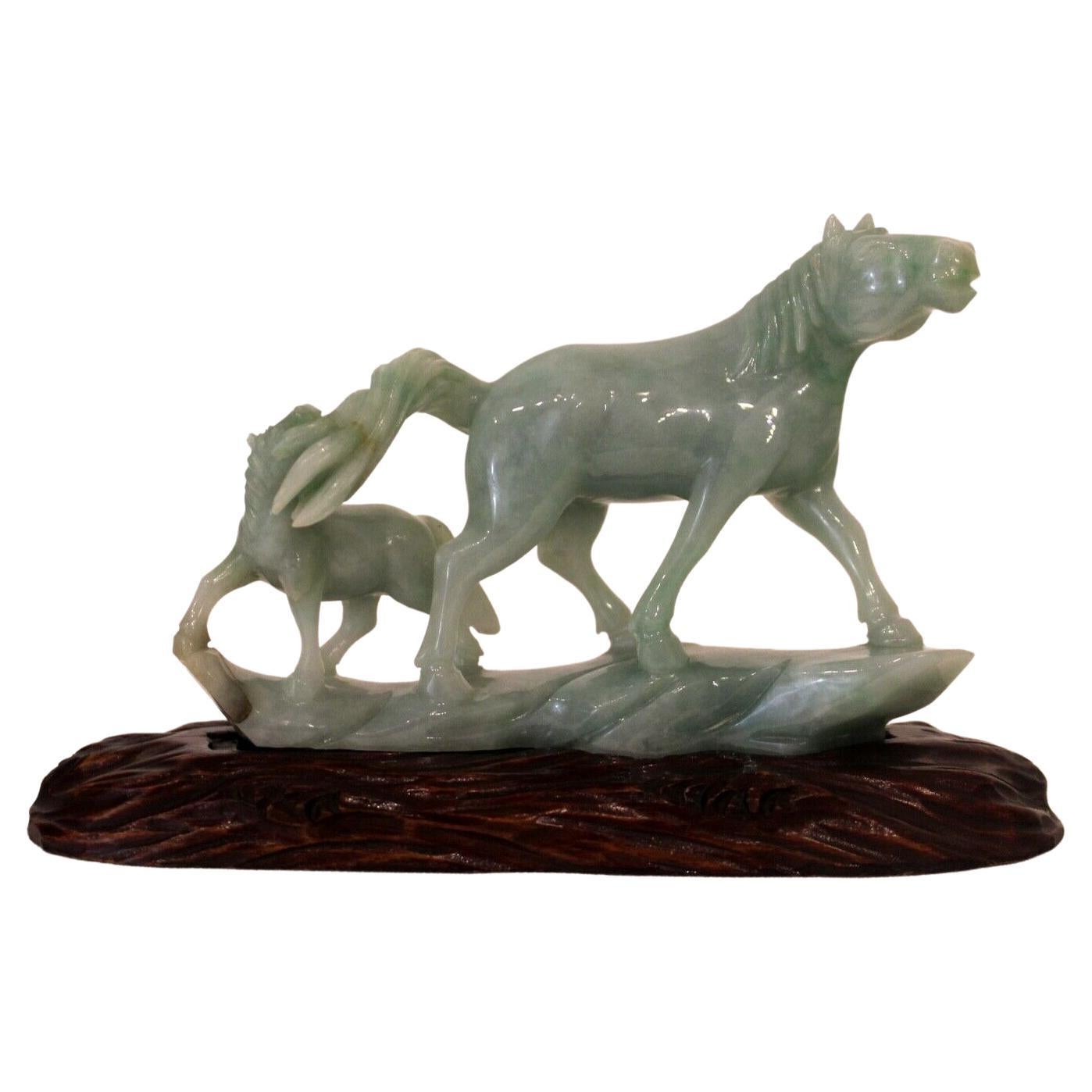 Vintage Carved Jade Equestrian Horses