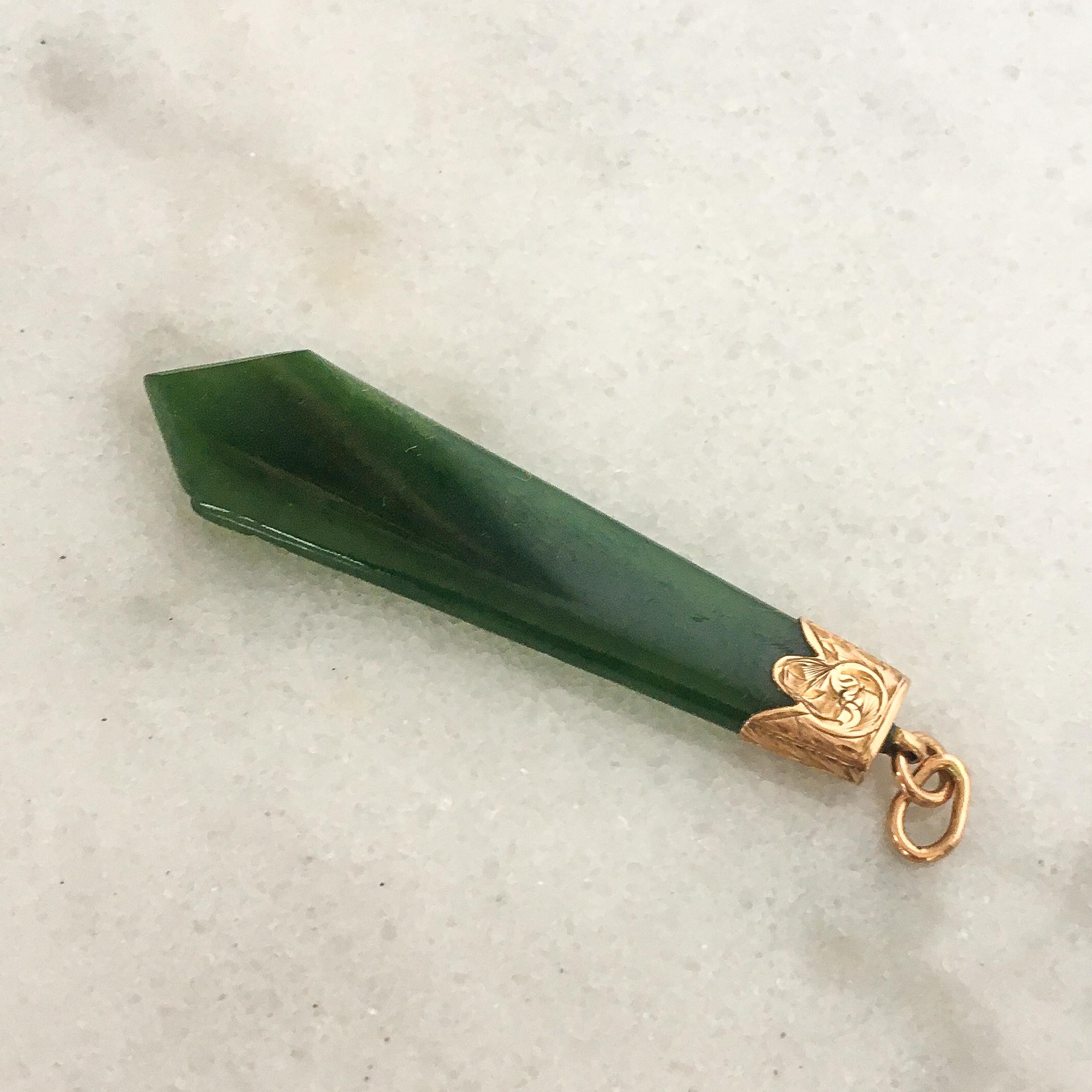 Carved Jade Kite Cut Rose Gold Pendant 5