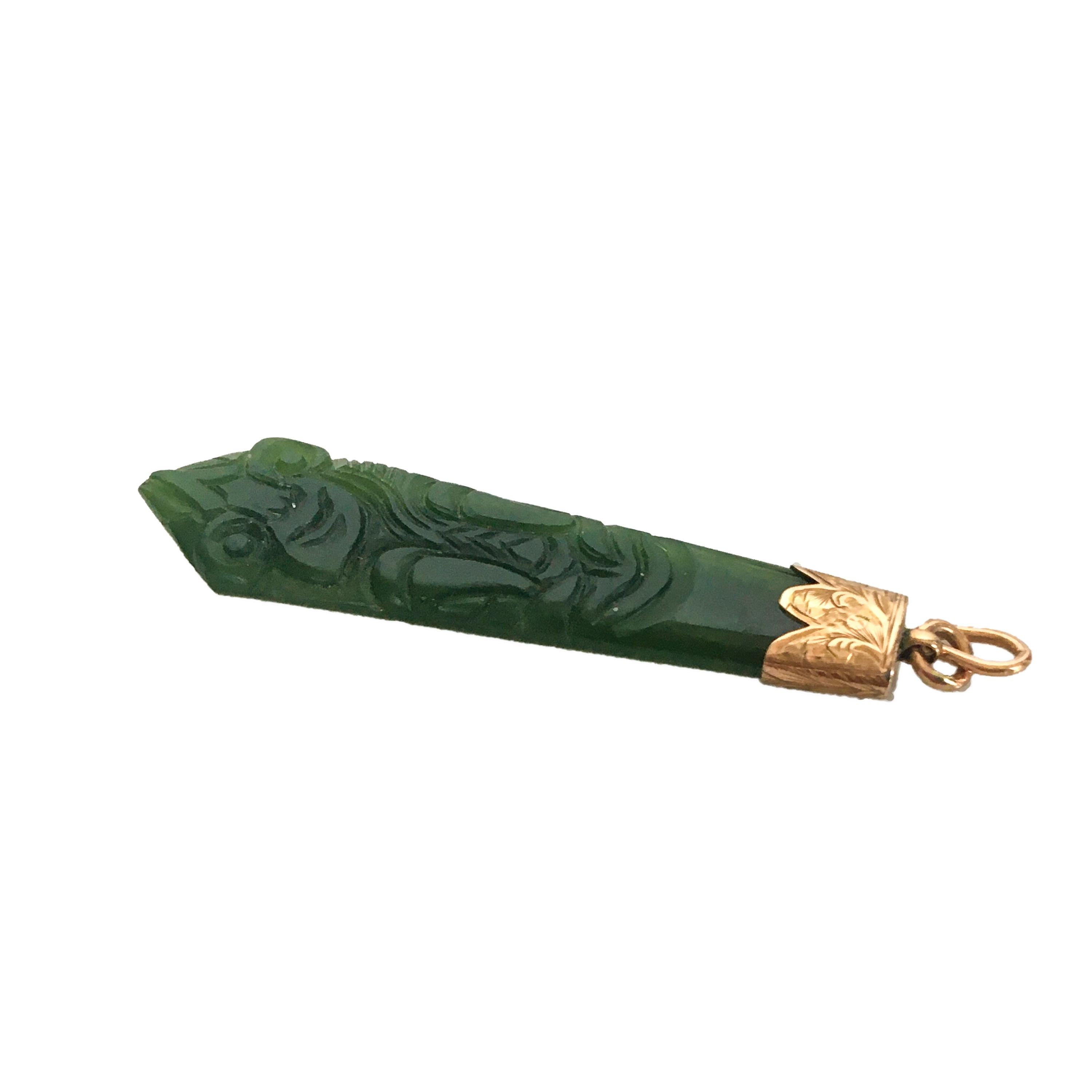 Carved Jade Kite Cut Rose Gold Pendant 1