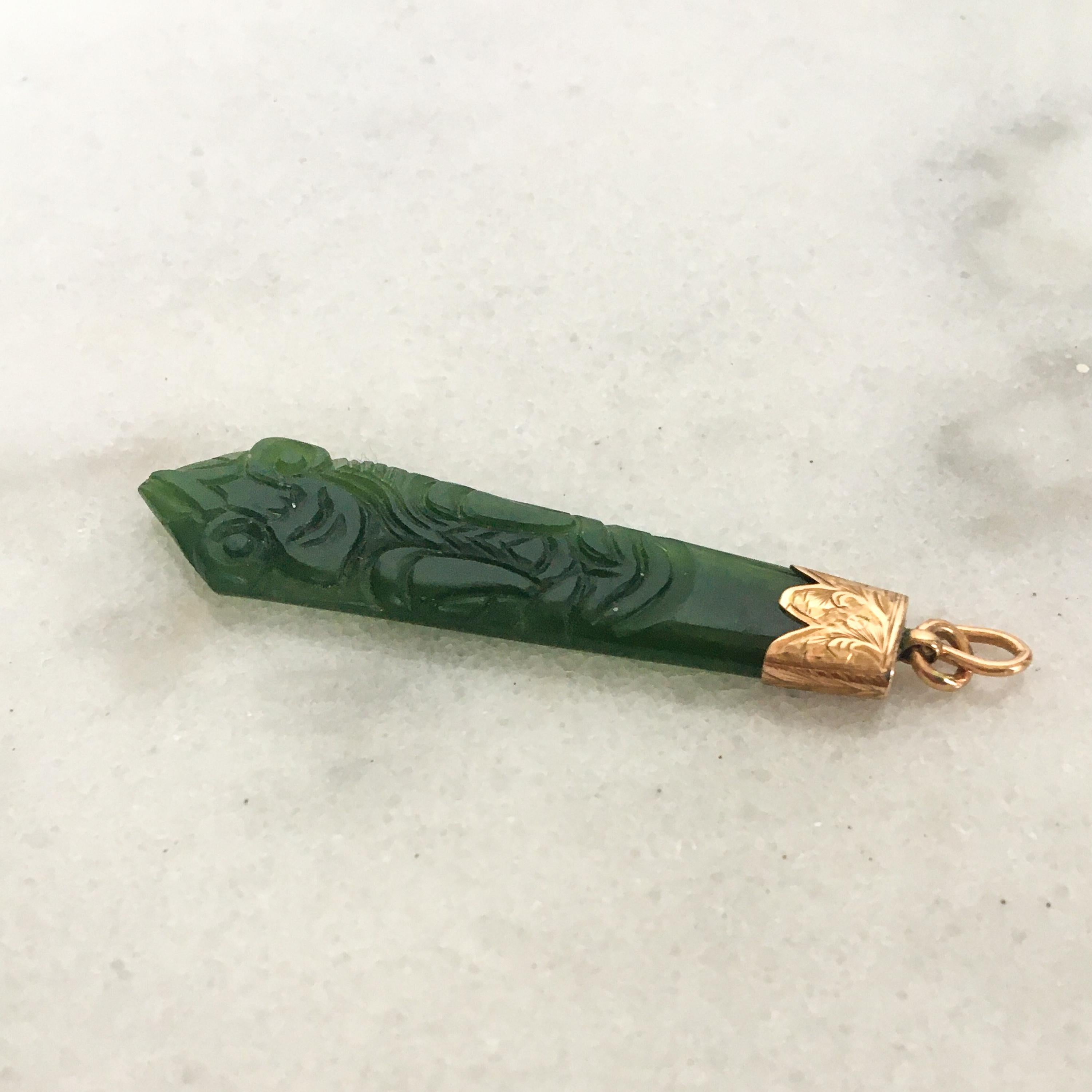 Carved Jade Kite Cut Rose Gold Pendant 4