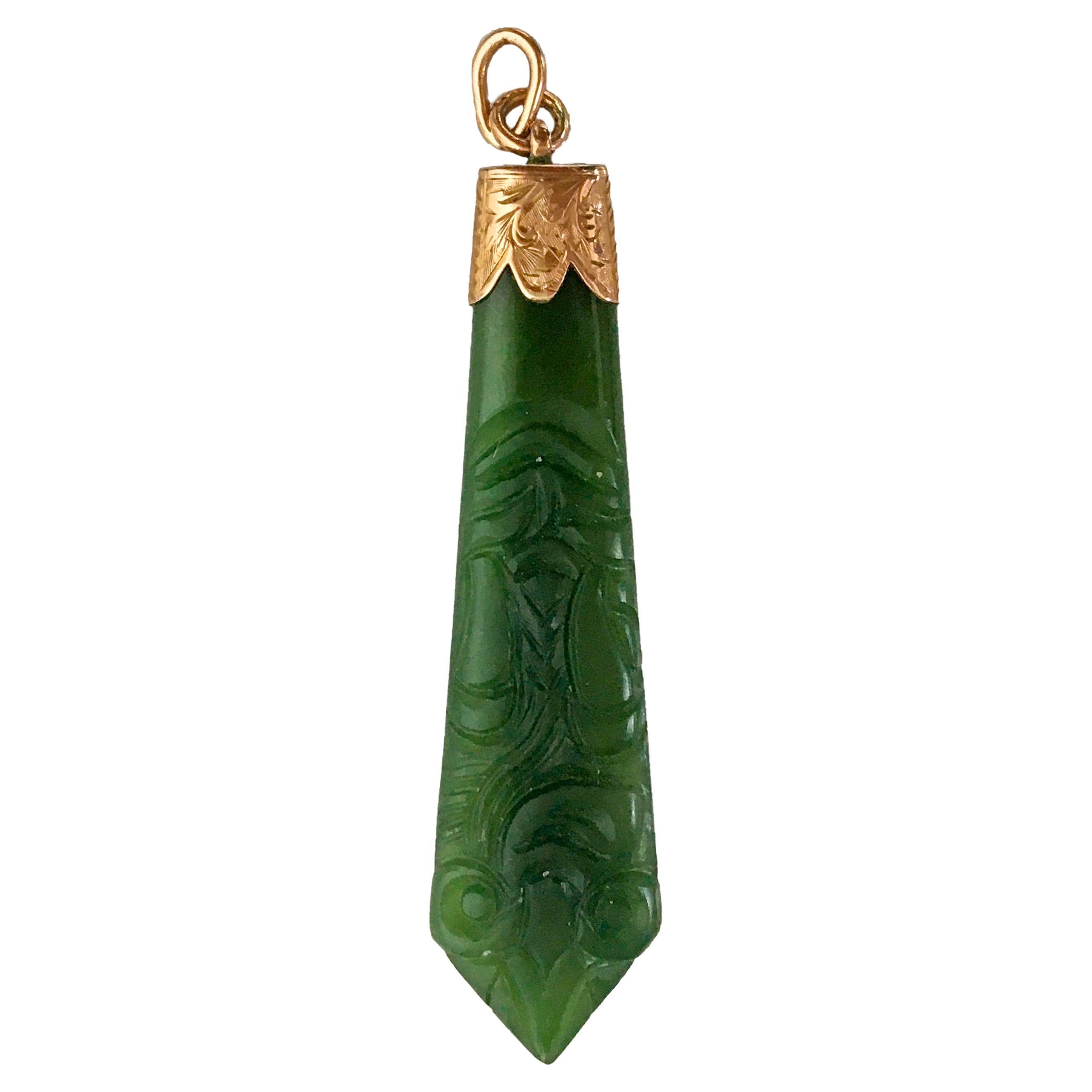 Carved Jade Kite Cut Rose Gold Pendant