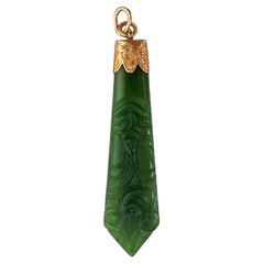 Vintage Carved Jade Kite Cut Rose Gold Pendant