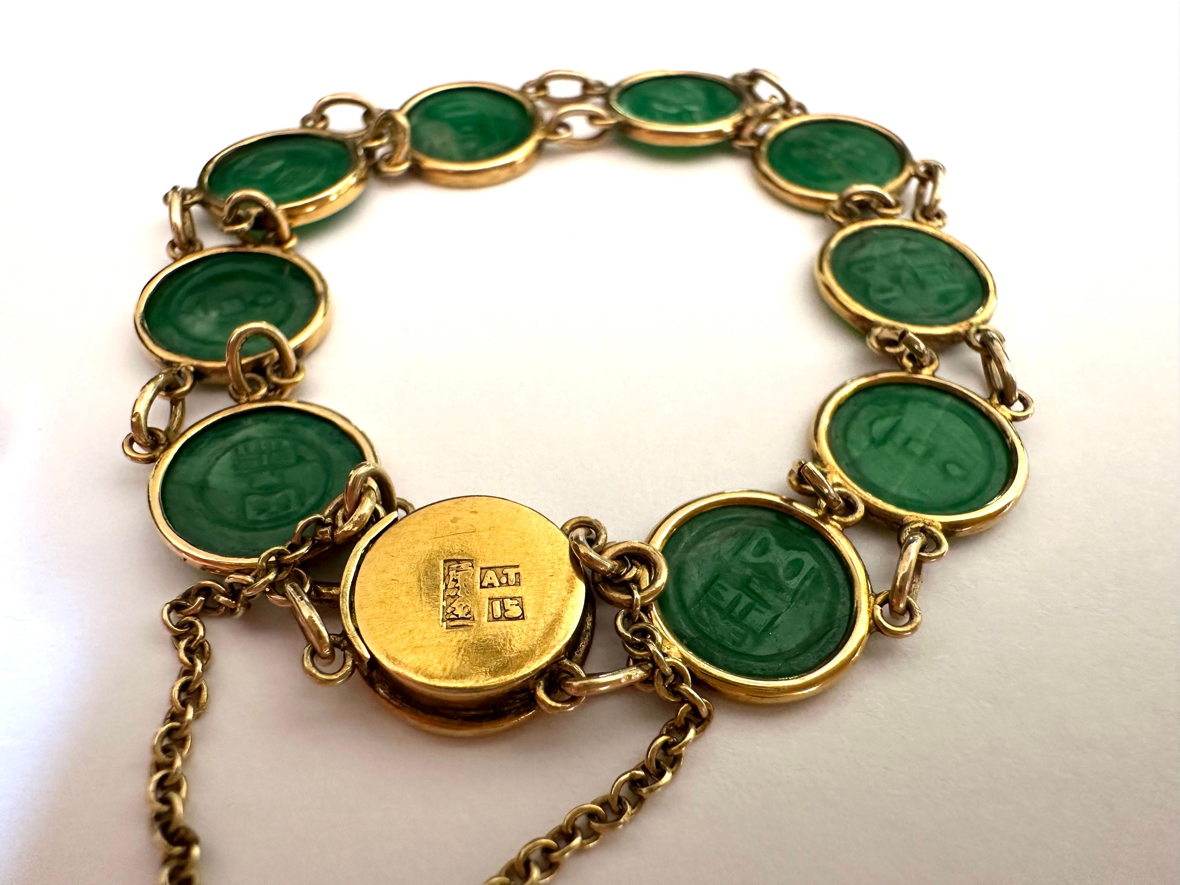 Donna Bracciale vintage in giada intagliata A Link in vendita
