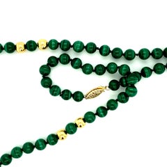 Vintage Carved Jade on a Malachite Bead Necklace, 14kt Yellow Gold
