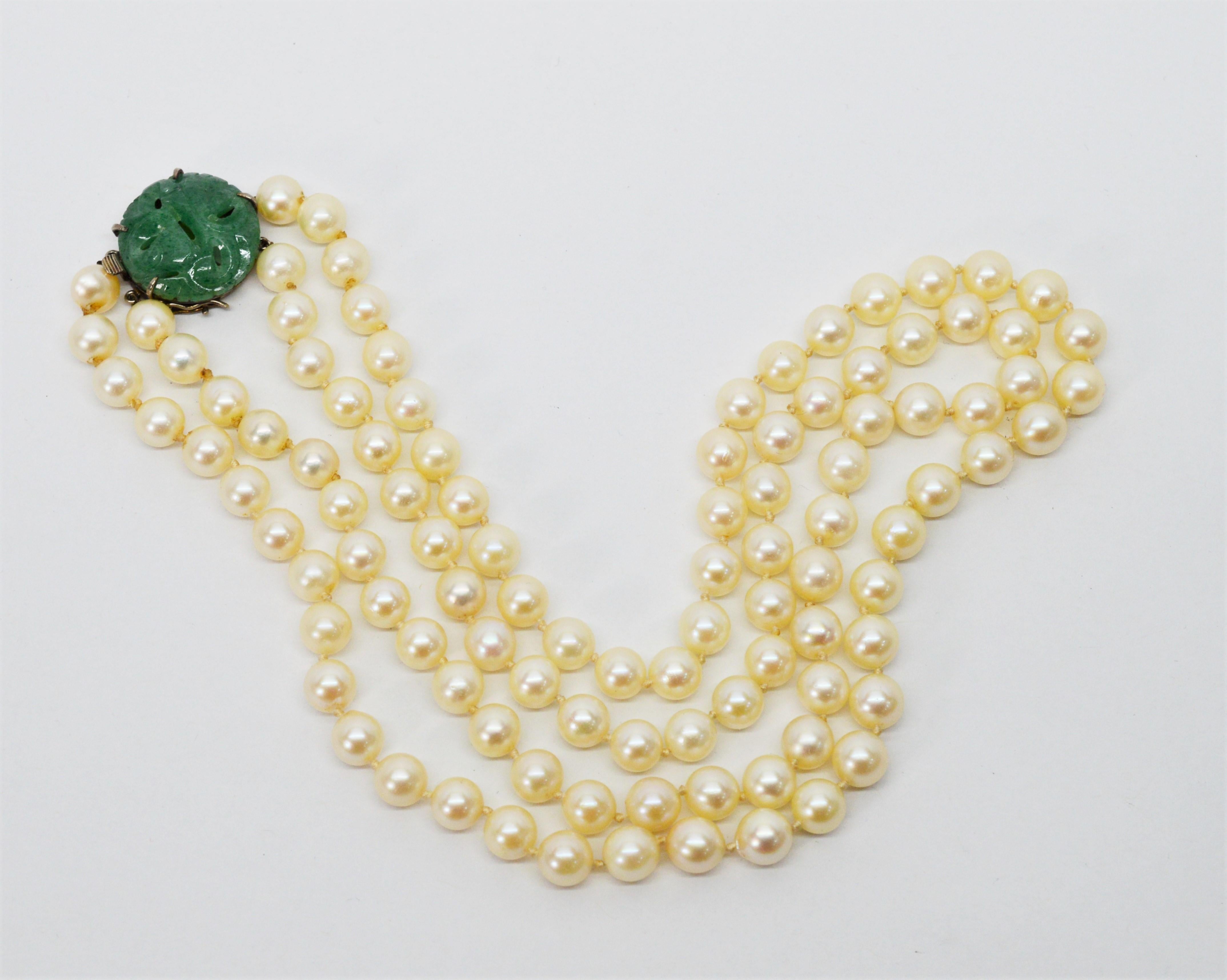 vintage jade and pearl necklace