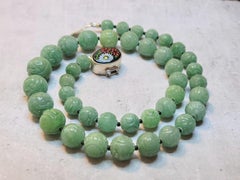 Vintage Carved Jade Shou Beads Necklace