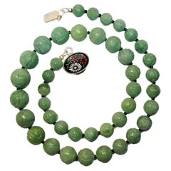 Vintage Carved Jade Shou Beads Necklace