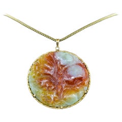 Vintage Carved Jadeite Gold Pendant
