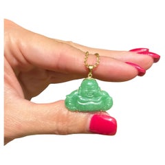Vintage Carved Jadeite Jade Buddha Gold Pendant Necklace
