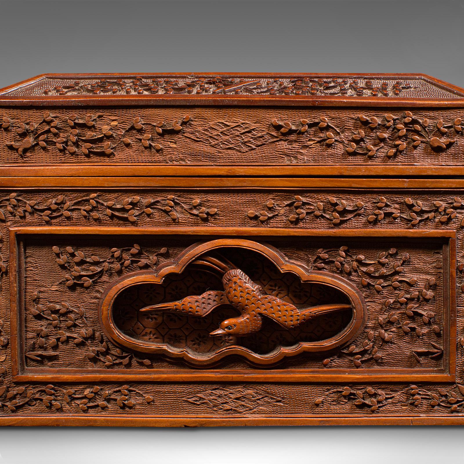 Vintage Carved Keepsake Case, Chinese, Satinwood, Decorative Box, Circa 1950 For Sale 5