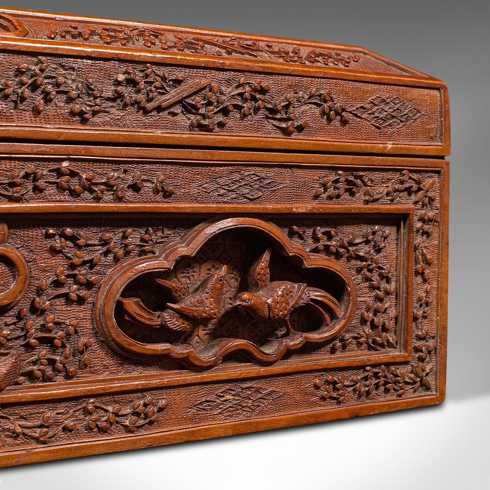 Vintage Carved Keepsake Case, Chinese, Satinwood, Decorative Box, Circa 1950 For Sale 6