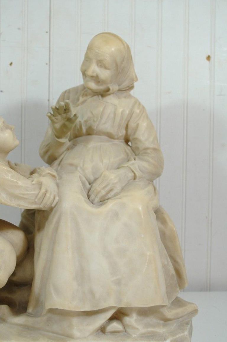 Vintage Carved La Favola Della Nonna Marble Statue Sculpture Tale of Grandma In Good Condition In Philadelphia, PA