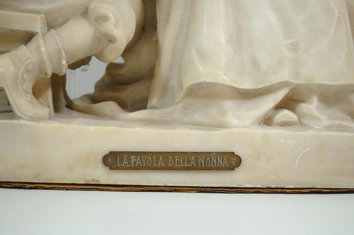 20th Century Vintage Carved La Favola Della Nonna Marble Statue Sculpture Tale of Grandma