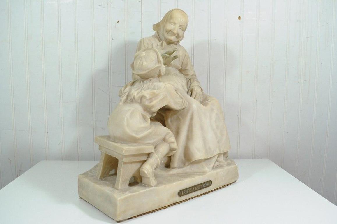 Vintage Carved La Favola Della Nonna Marble Statue Sculpture Tale of Grandma 2
