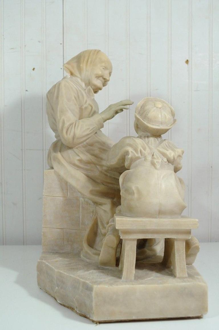 Vintage Carved La Favola Della Nonna Marble Statue Sculpture Tale of Grandma 3