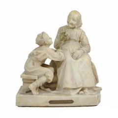Vintage Carved La Favola Della Nonna Marble Statue Sculpture Tale of Grandma