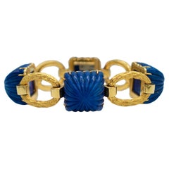Bracelet Vintage en Lapis Lazuli sculpté et or martelé 18ct