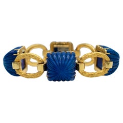 Bracelet Vintage en Lapis Lazuli sculpté et or martelé 18ct