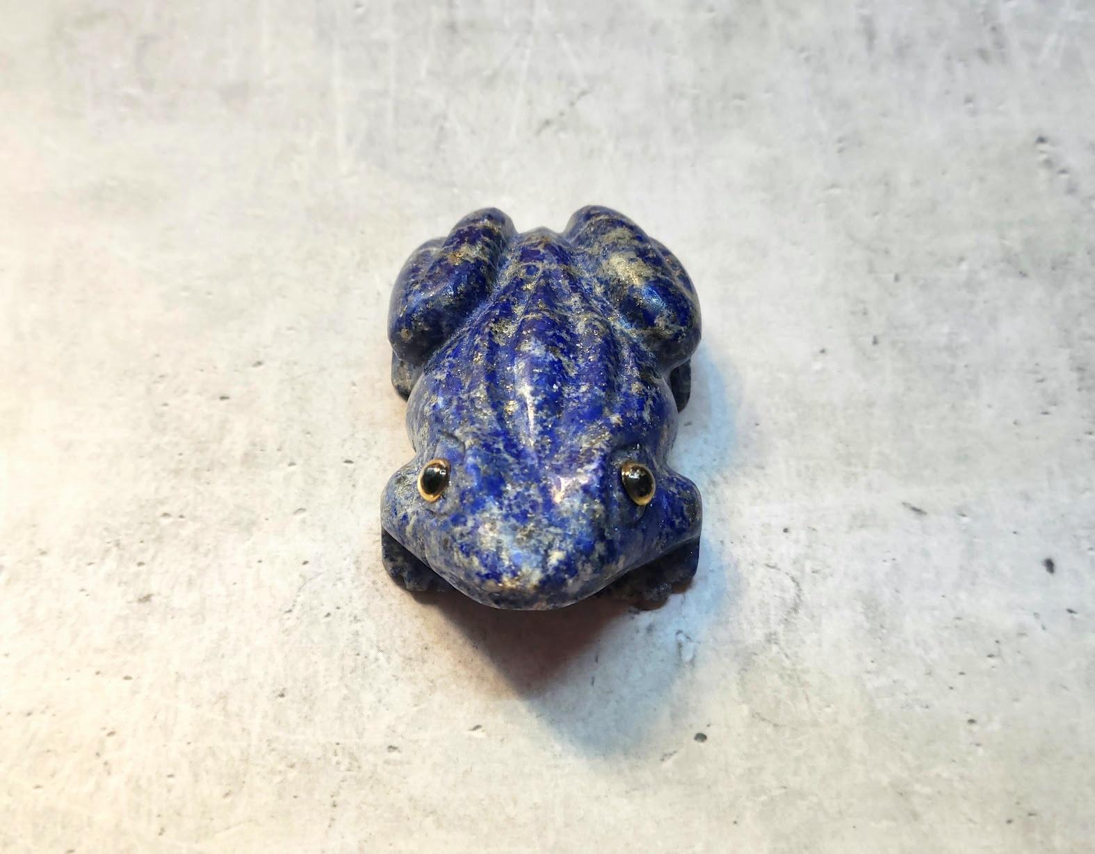 Artisan Vintage Carved Lapis Lazuli Frog Figurine